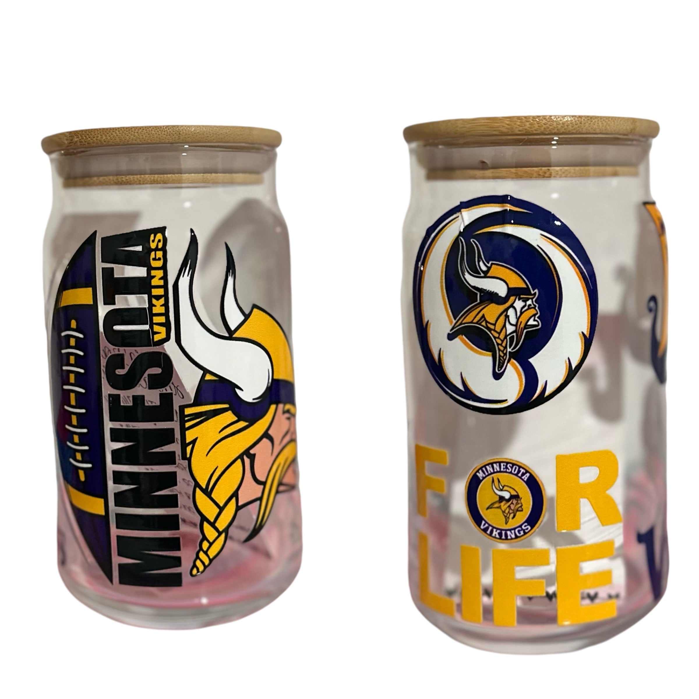 NFL Team Glass cups with Reusable Straw (look through photos for your teams design)