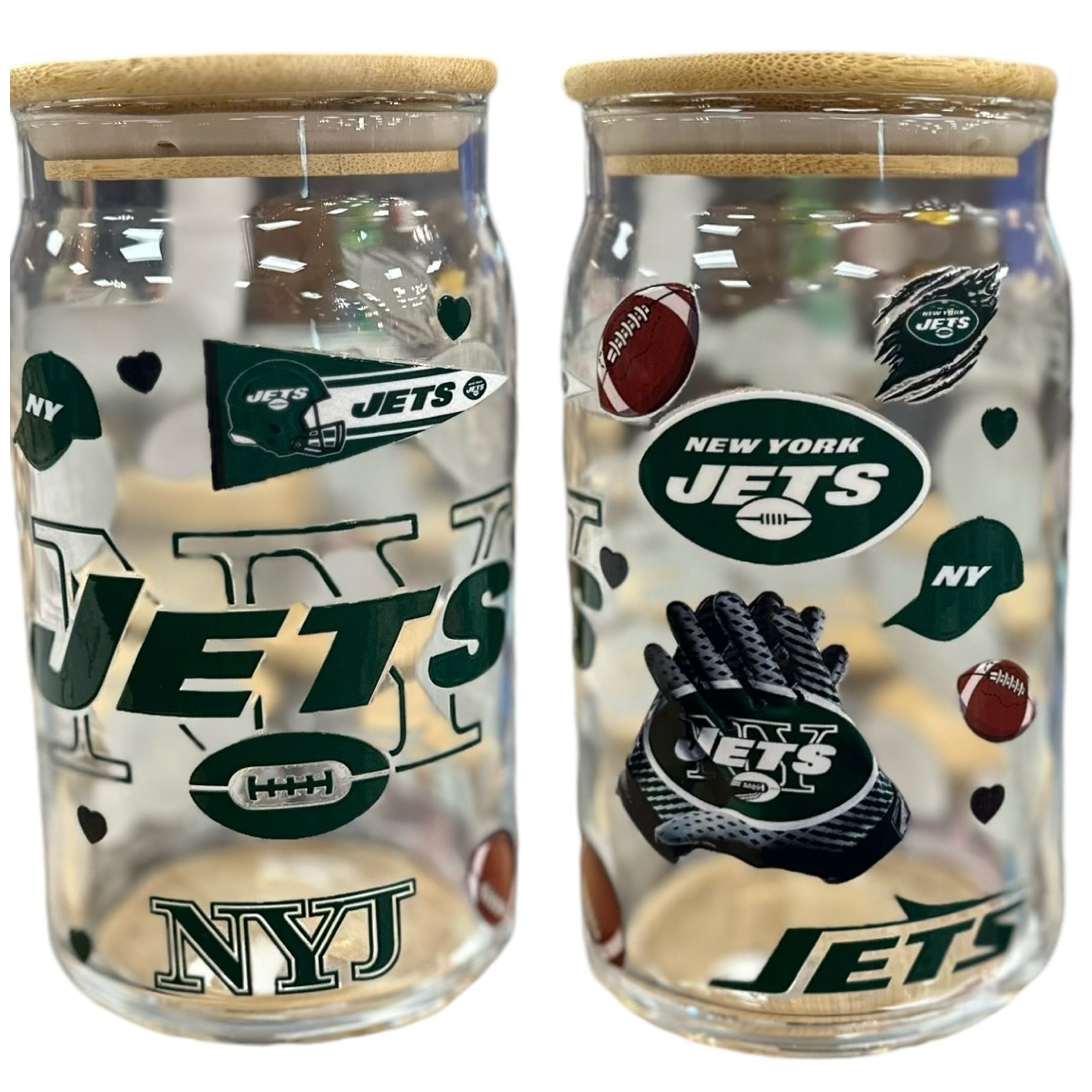 NFL Team Glass cups with Reusable Straw (look through photos for your teams design)