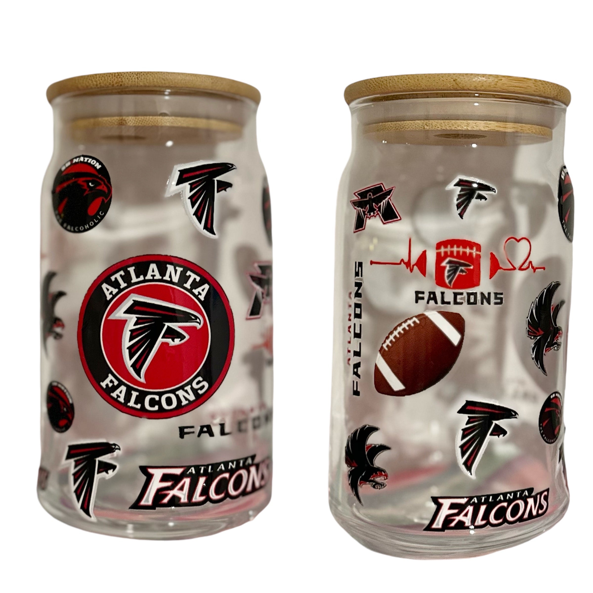 NFL Team Glass cups with Reusable Straw (look through photos for your teams design)