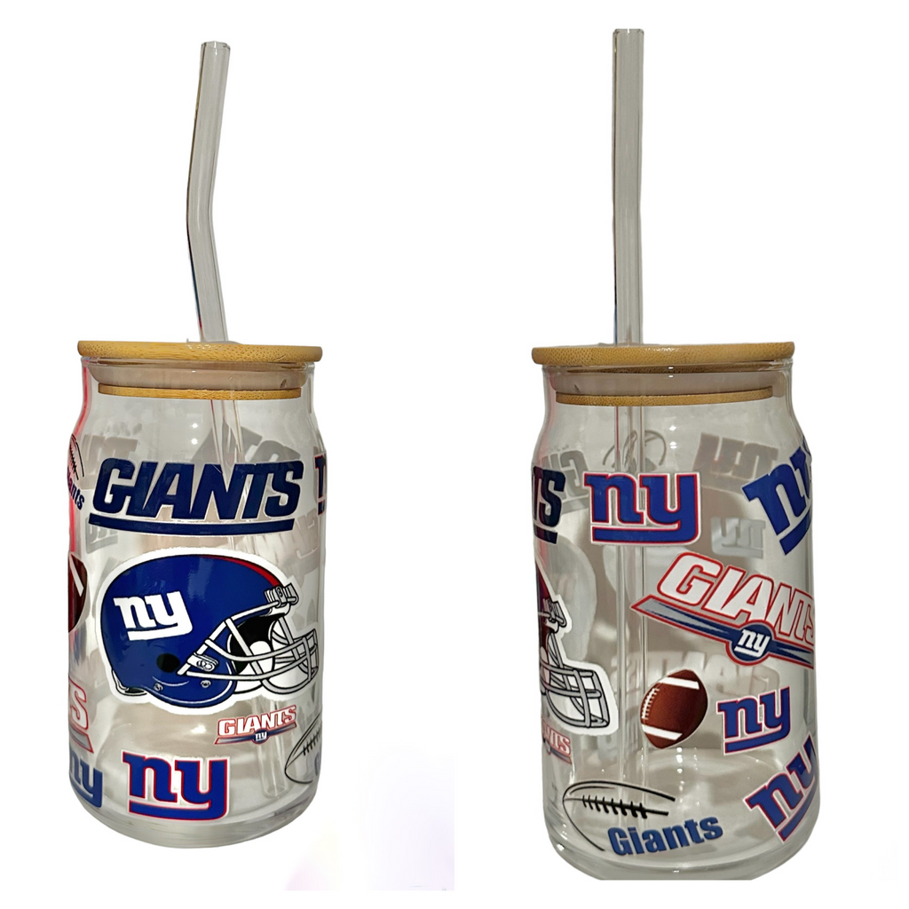 NFL Team Glass cups with Reusable Straw (look through photos for your teams design)