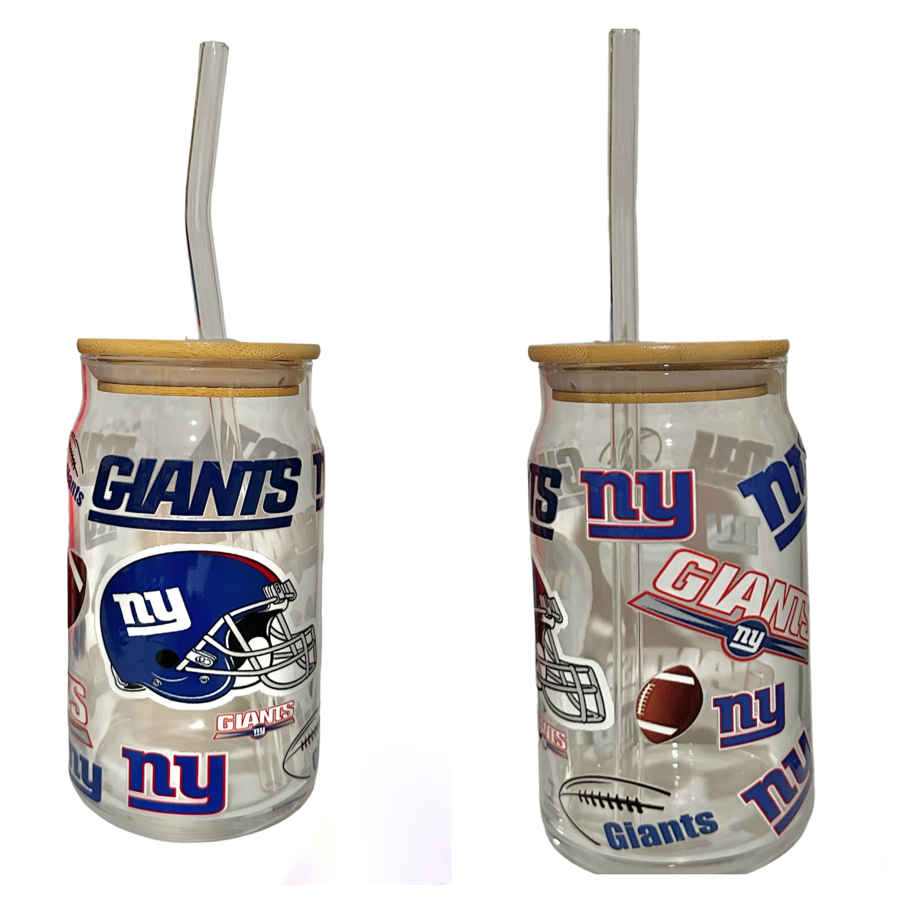 NFL Team Glass cups with Reusable Straw (look through photos for your teams design)