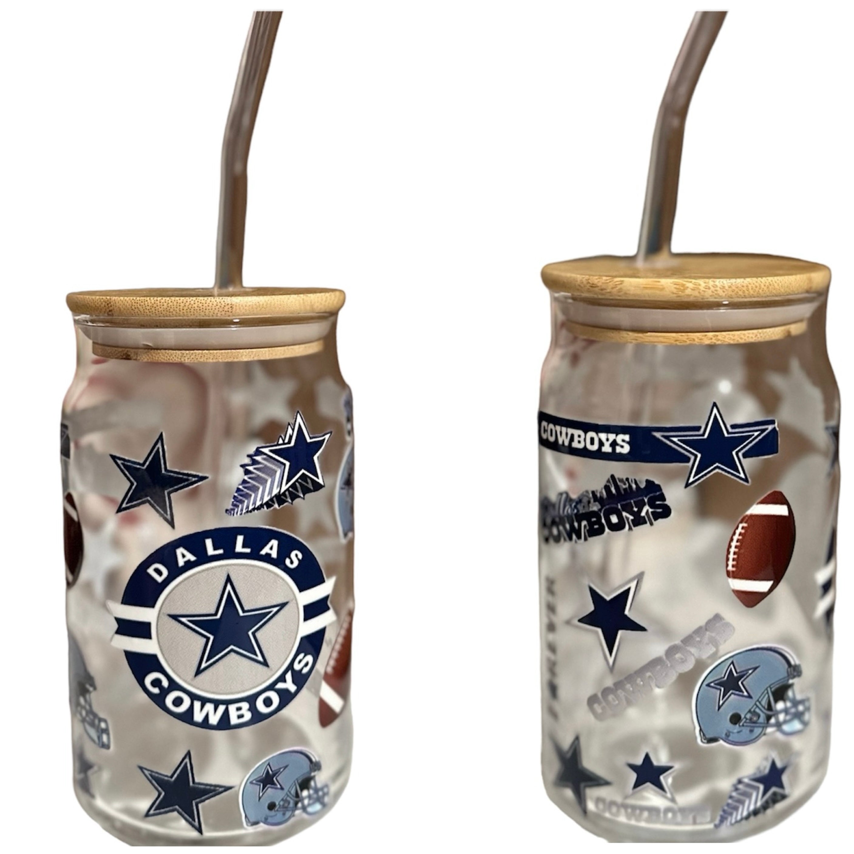 NFL Team Glass cups with Reusable Straw (look through photos for your teams design)
