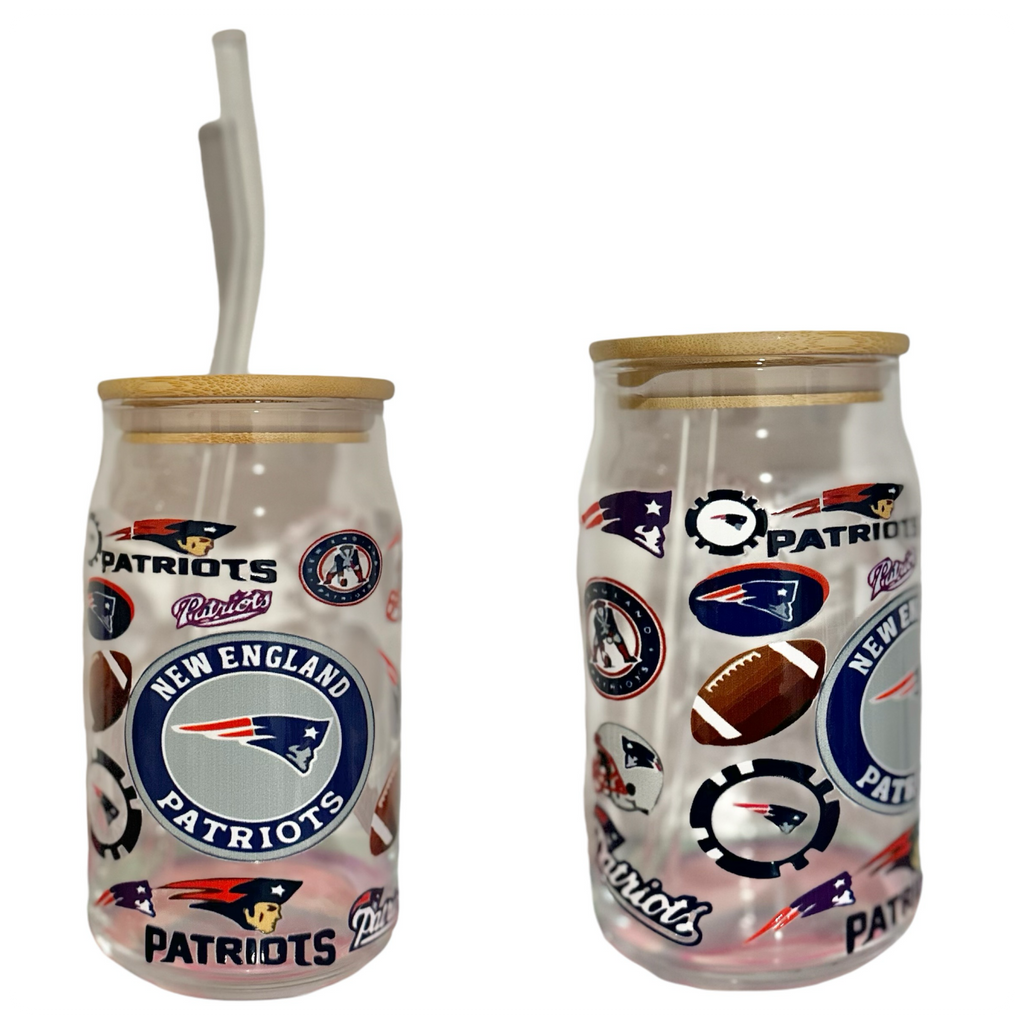 NFL Team Glass cups with Reusable Straw (look through photos for your teams design)