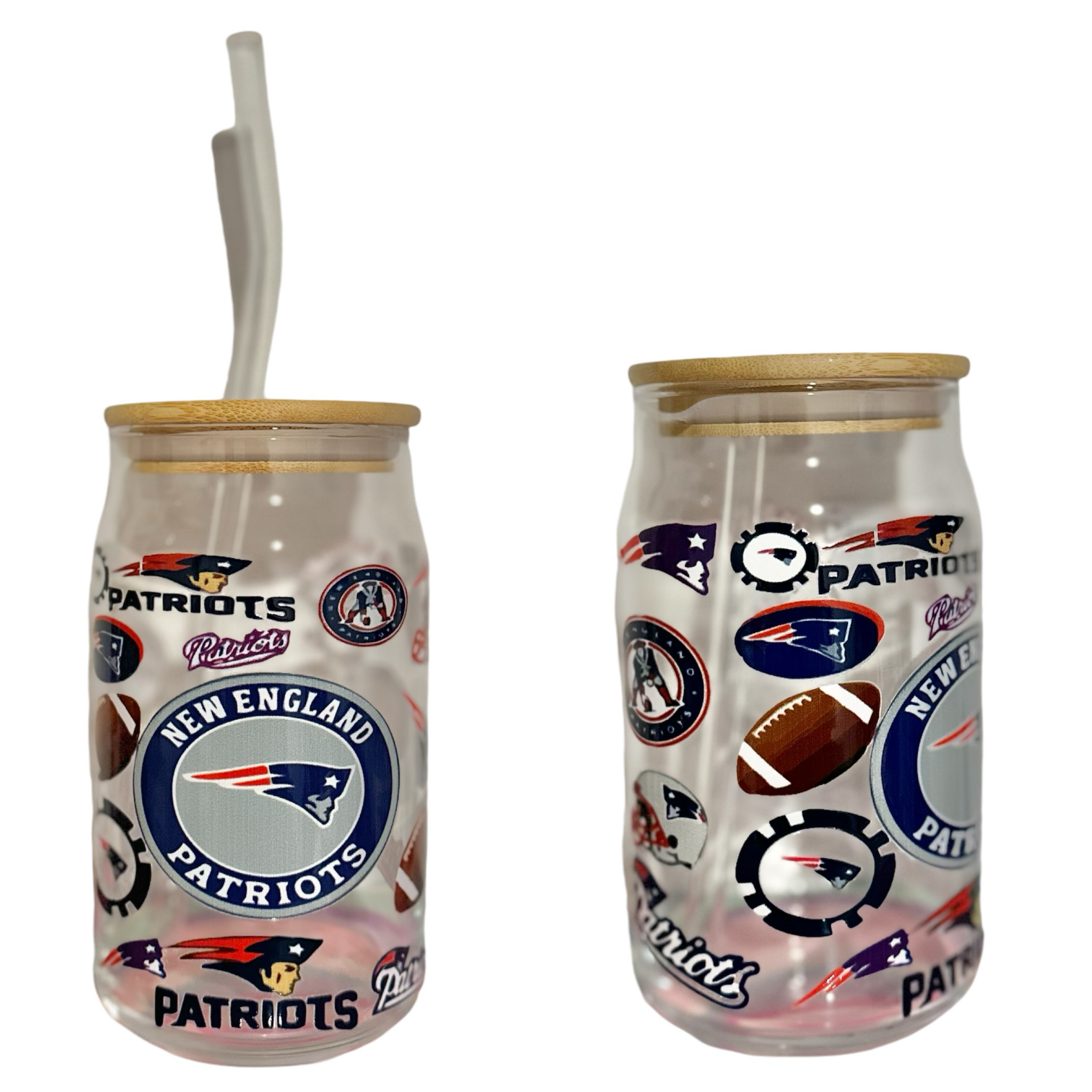 NFL Team Glass cups with Reusable Straw (look through photos for your teams design)