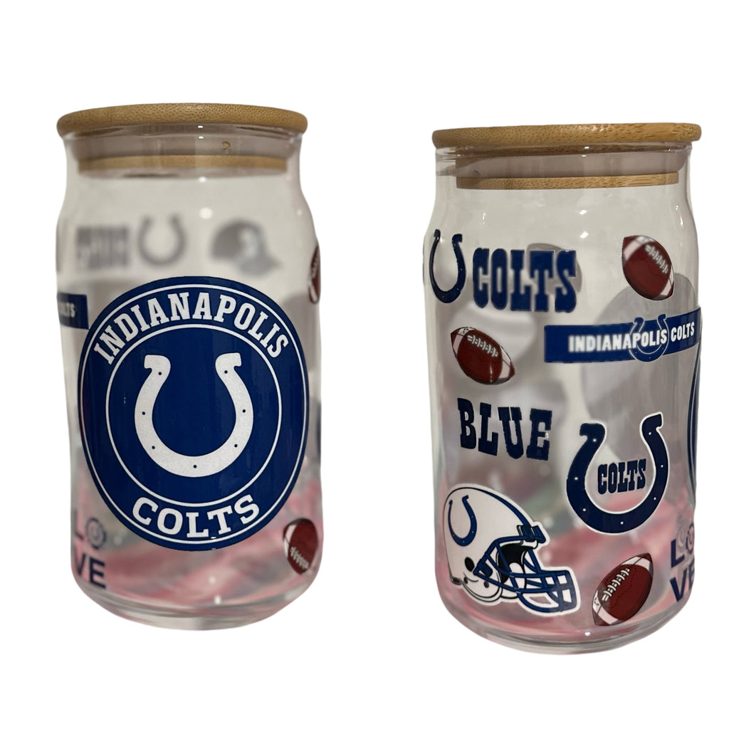NFL Team Glass cups with Reusable Straw (look through photos for your teams design)