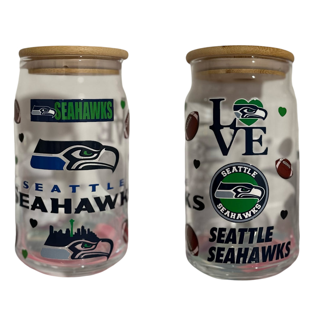NFL Team Glass cups with Reusable Straw (look through photos for your teams design)