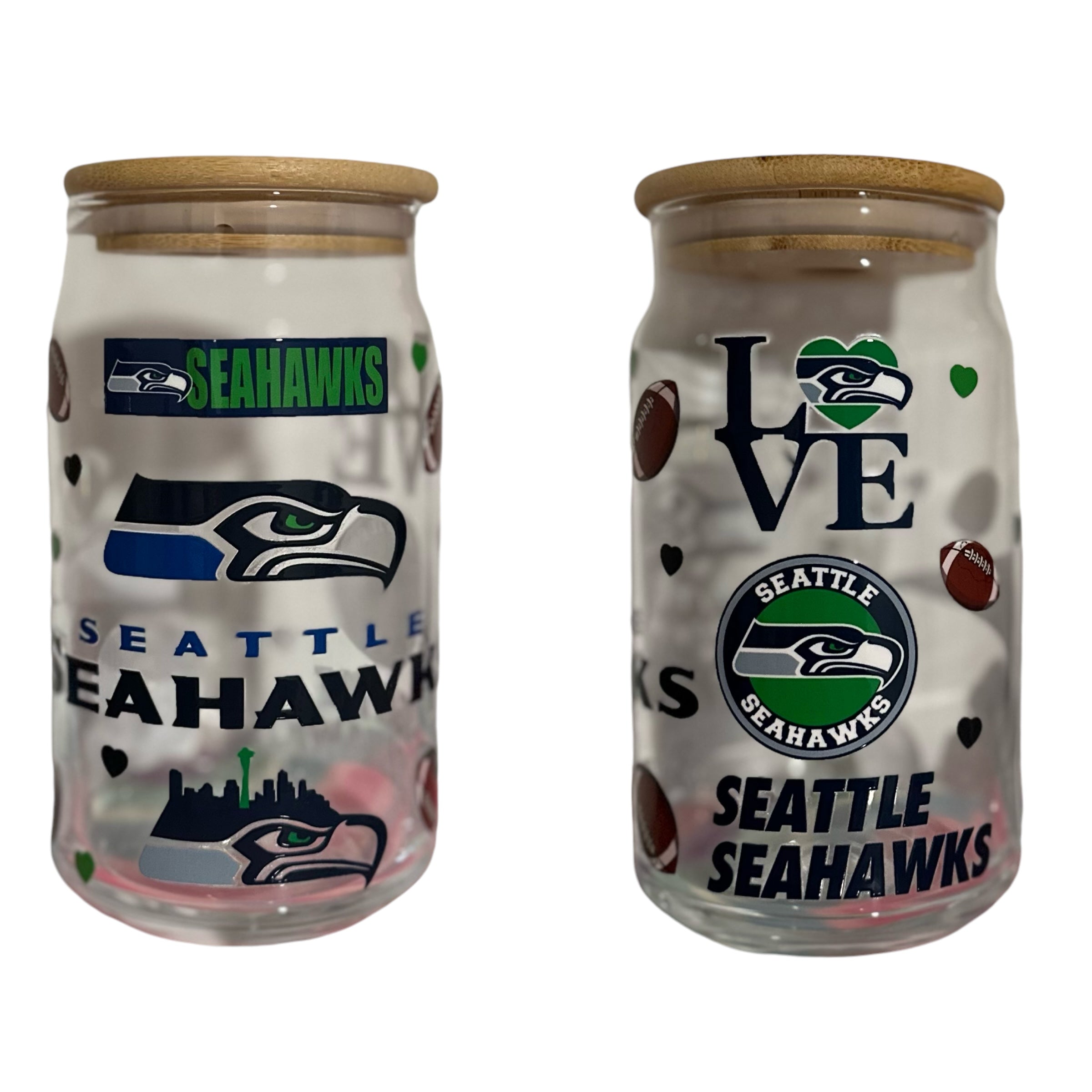 NFL Team Glass cups with Reusable Straw (look through photos for your teams design)