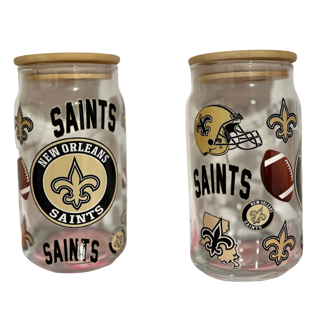 NFL Team Glass cups with Reusable Straw (look through photos for your teams design)