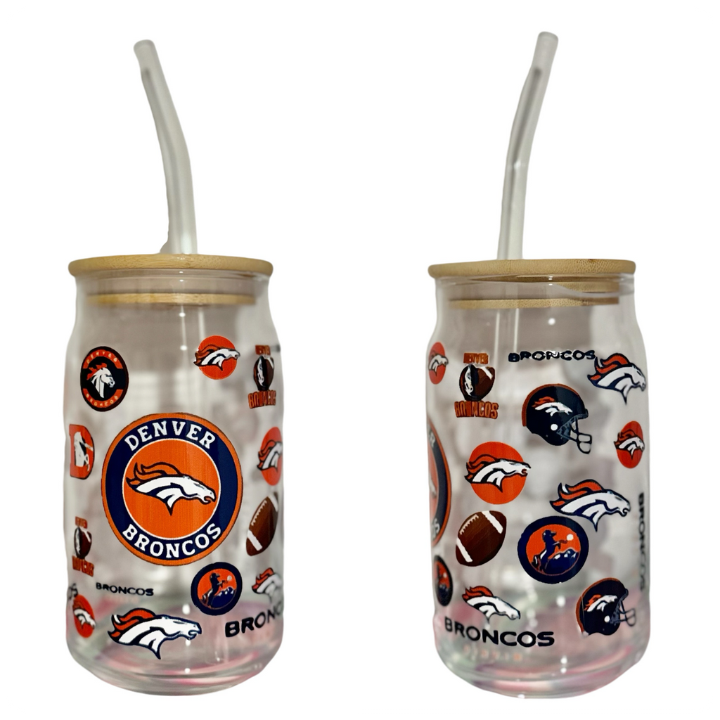 NFL Team Glass cups with Reusable Straw (look through photos for your teams design)