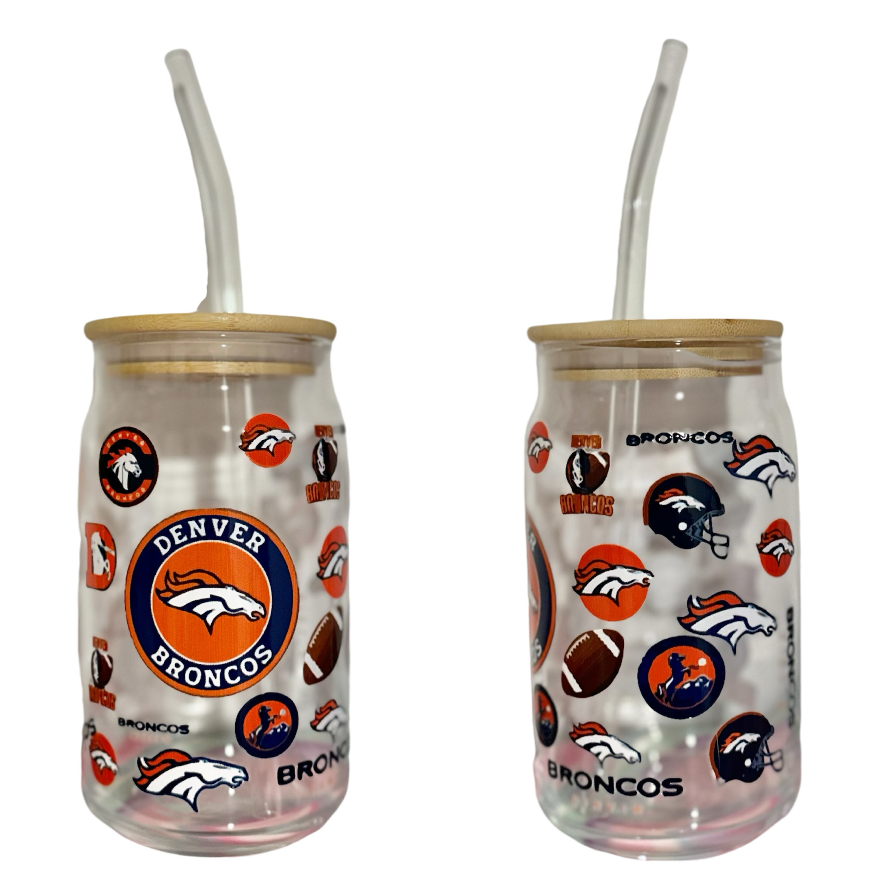 NFL Team Glass cups with Reusable Straw (look through photos for your teams design)