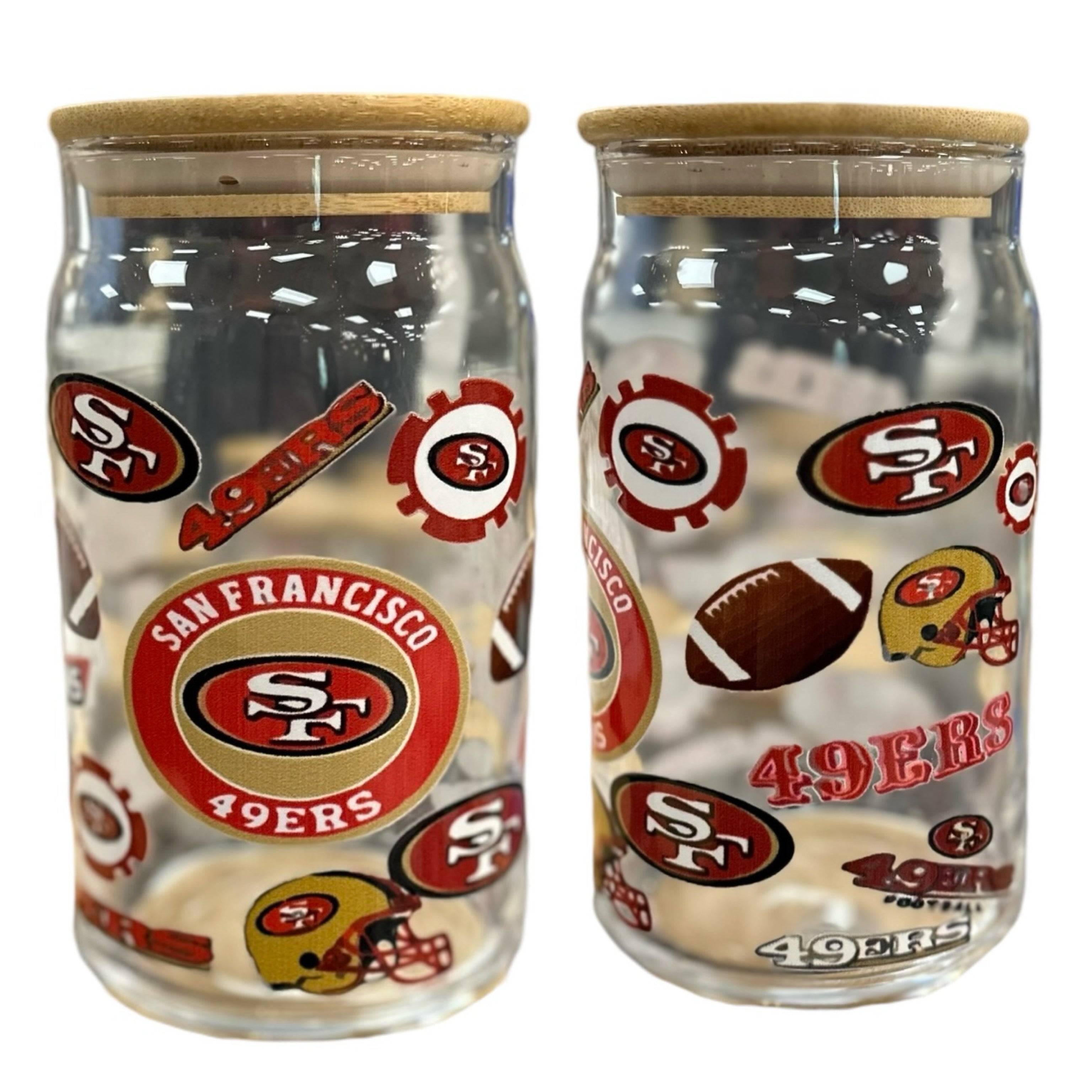 NFL Team Glass cups with Reusable Straw (look through photos for your teams design)