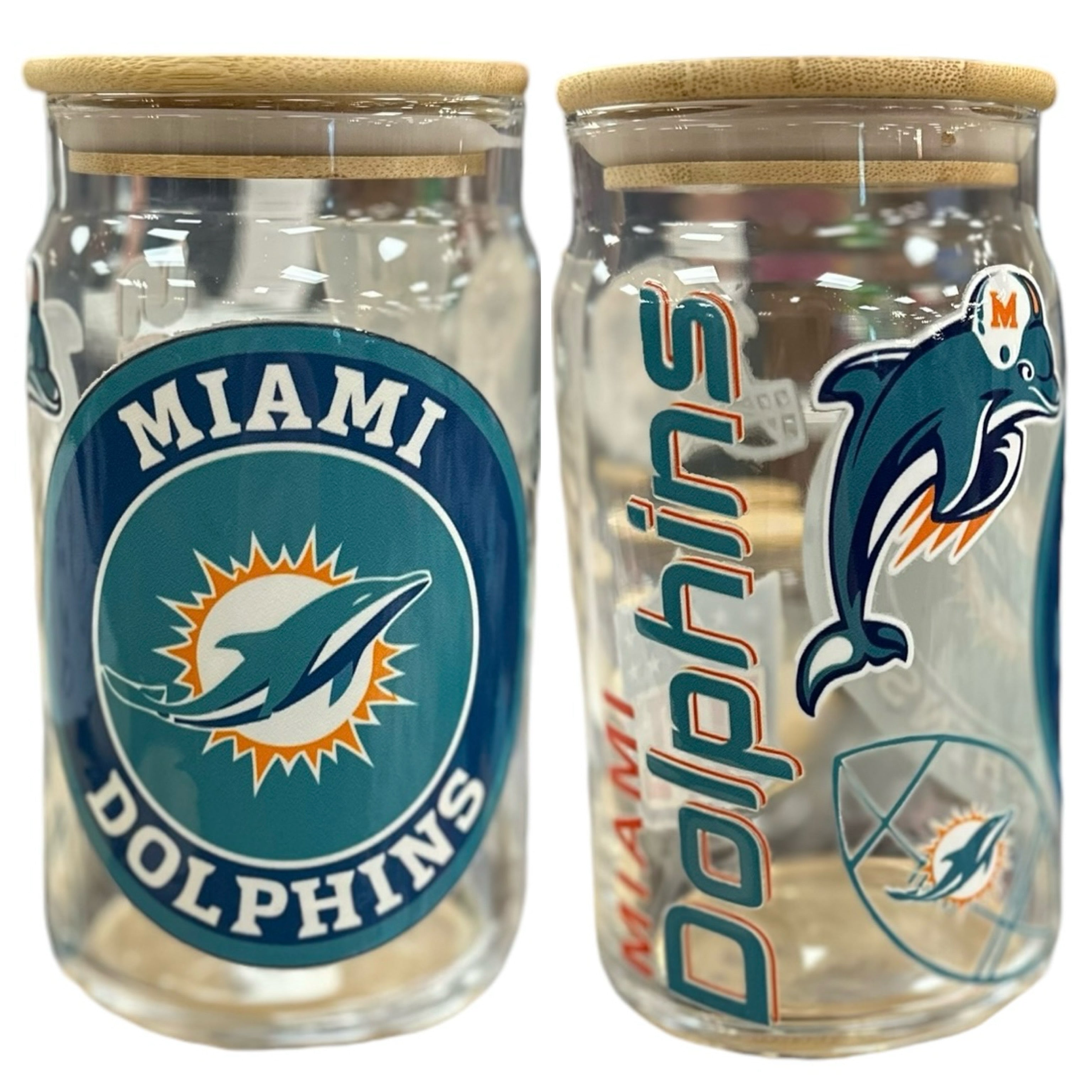 NFL Team Glass cups with Reusable Straw (look through photos for your teams design)