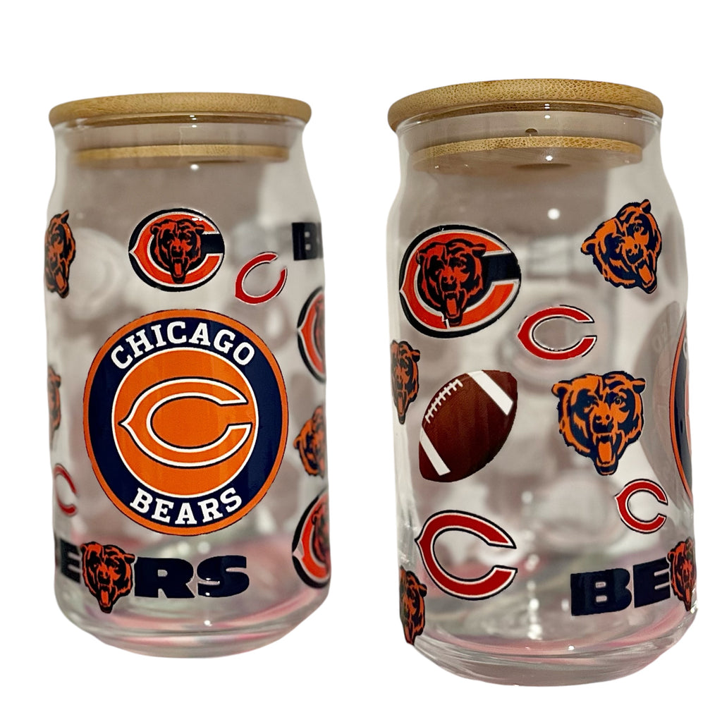 NFL Team Glass cups with Reusable Straw (look through photos for your teams design)