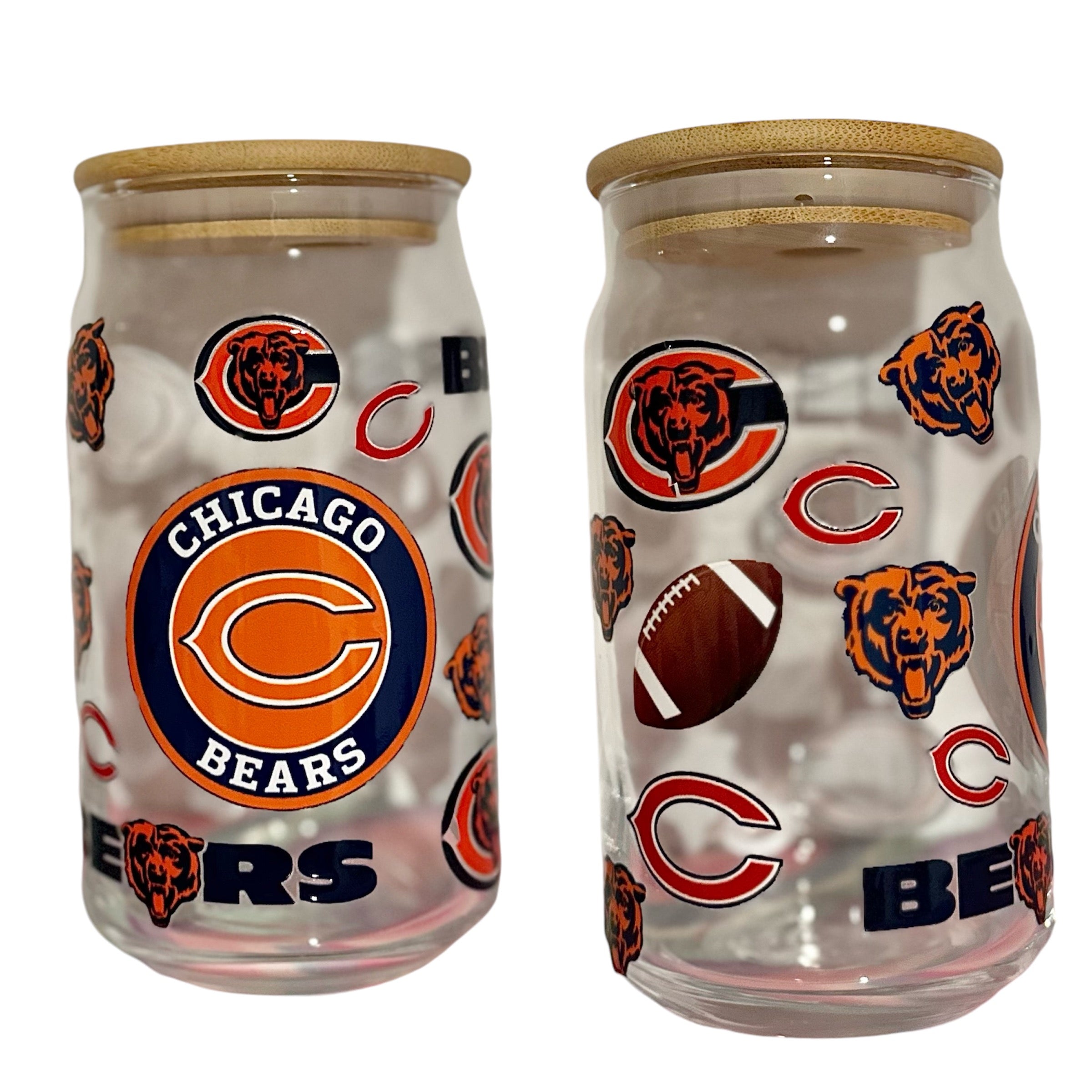 NFL Team Glass cups with Reusable Straw (look through photos for your teams design)