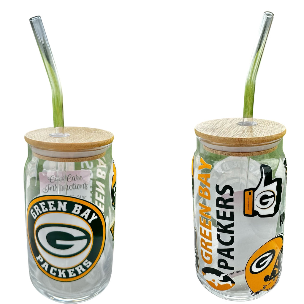 NFL Team Glass cups with Reusable Straw (look through photos for your teams design)