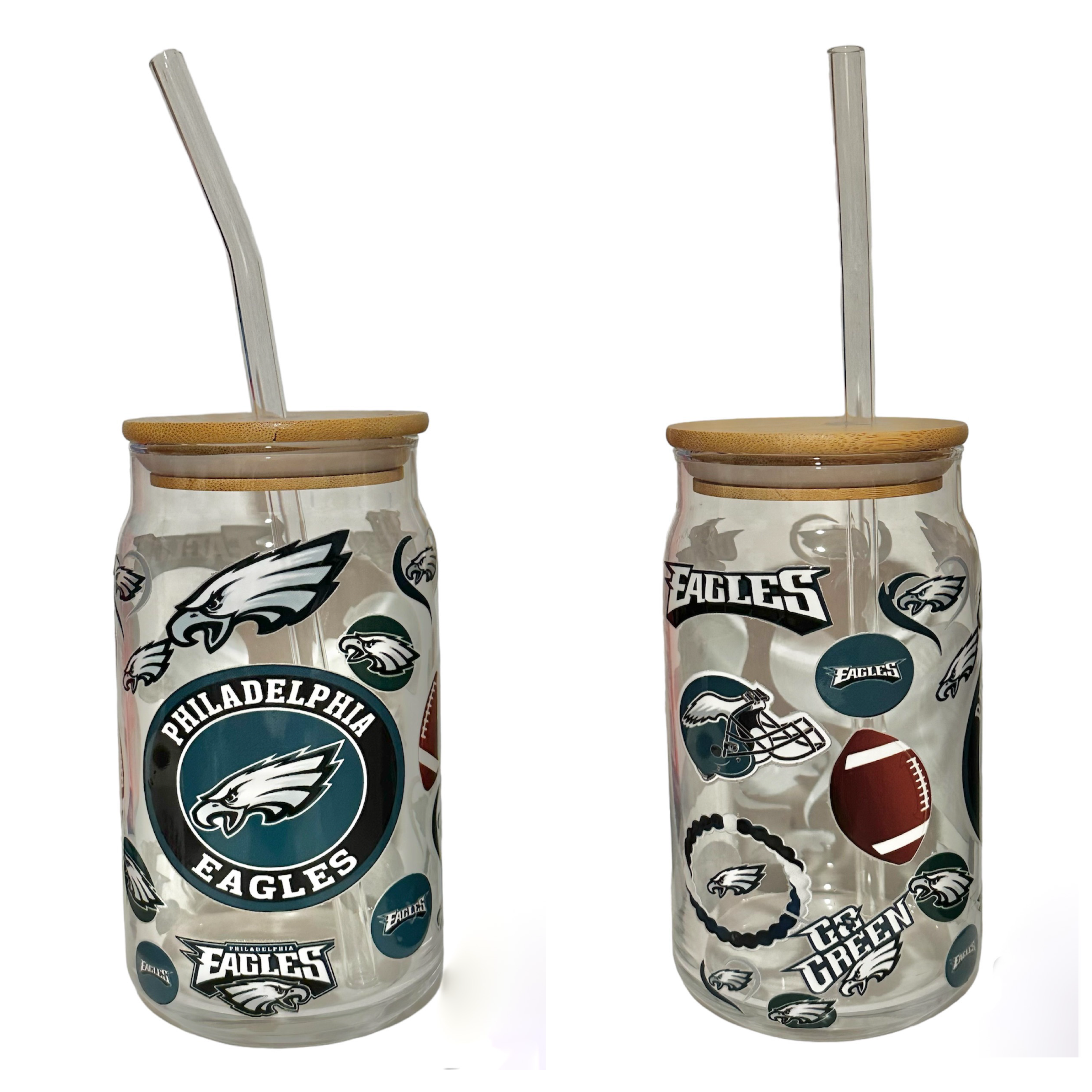 NFL Team Glass cups with Reusable Straw (look through photos for your teams design)